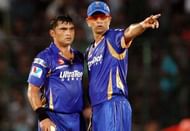 Pravin Tambe (left) and Rahul Dravid (right)